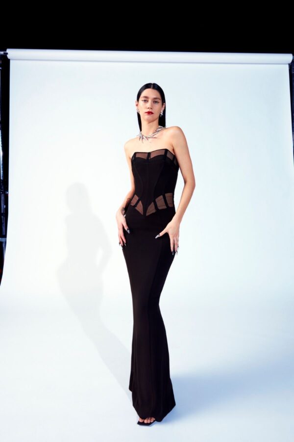 Mugler & H&M strapless evening gown black