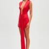 MISHA Jennifer Cupro Mini Dress in Red - Side View