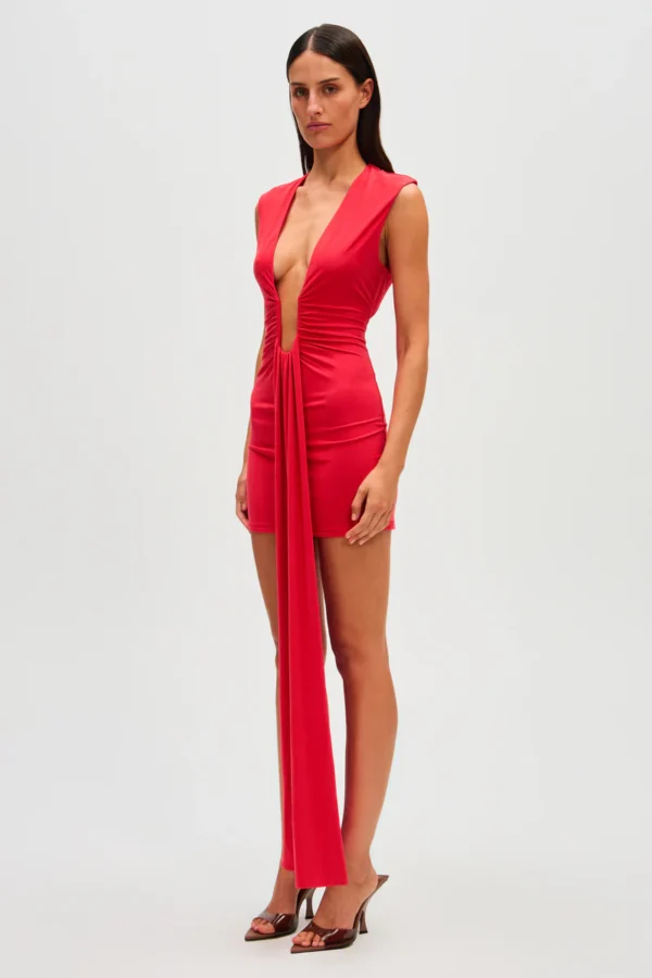 MISHA Jennifer Cupro Mini Dress in Red - Side View