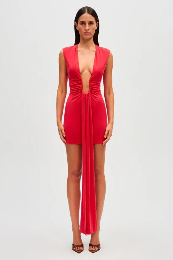 MISHA Jennifer Cupro Mini Dress in Red - Front View
